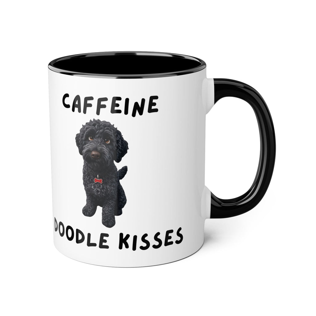 Caffeine & Doodle Kisses Mug — 11oz Accent Coffee Cup with Black Doodle Design