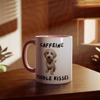 Caffeine & Doodle Kisses Mug — 11oz Accent Coffee Cup with Cream & White Doodle Design