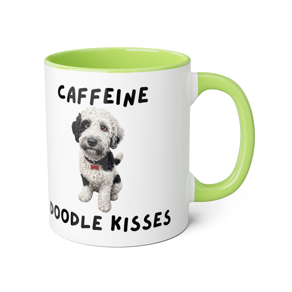Caffeine & Doodle Kisses Mug — 11oz Accent Coffee Cup with Brown & White Doodle Design