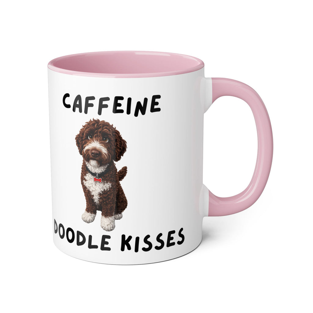 Caffeine & Doodle Kisses Mug — 11oz Accent Coffee Cup with Brown & White Doodle Design