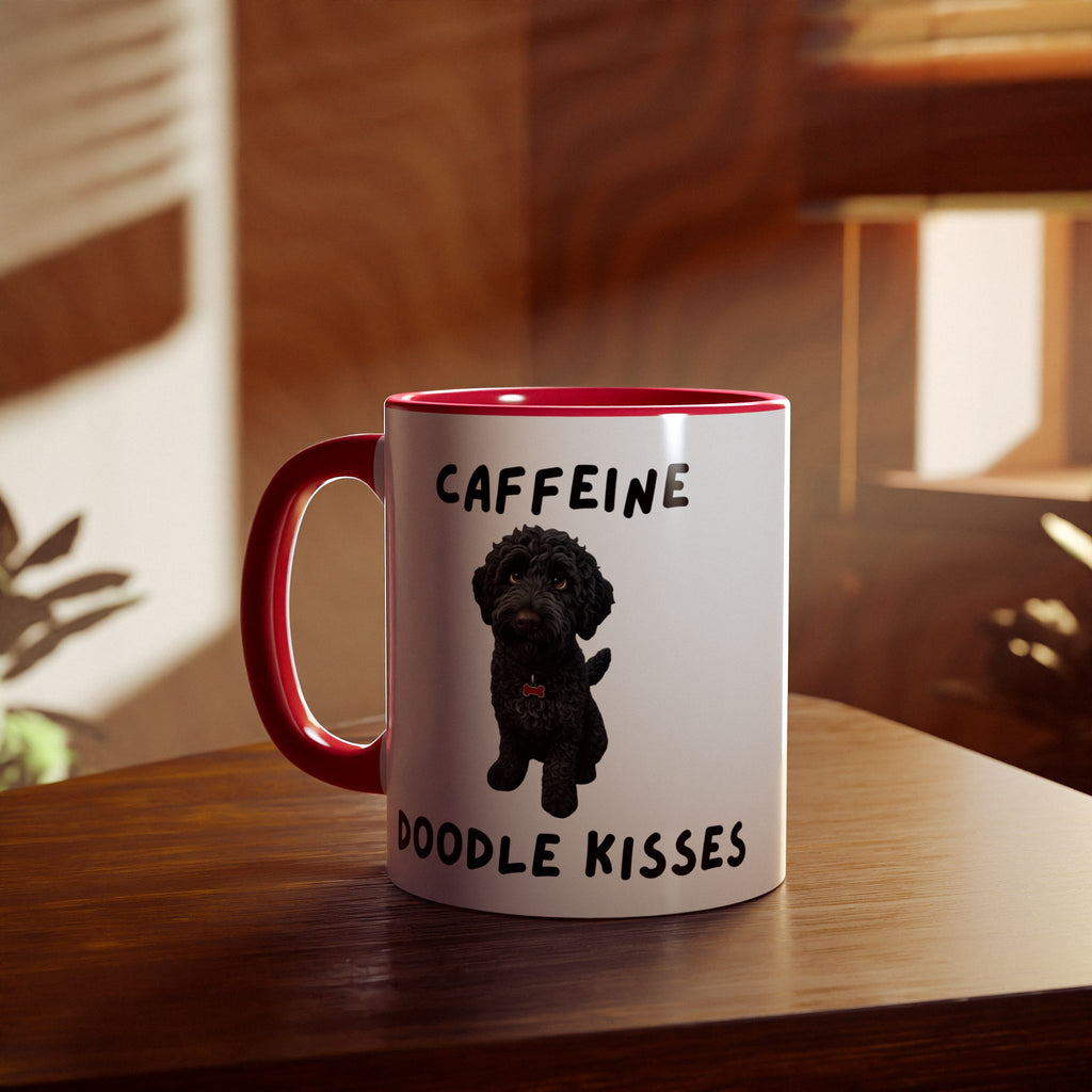 Caffeine & Doodle Kisses Mug — 11oz Accent Coffee Cup with Black Doodle Design