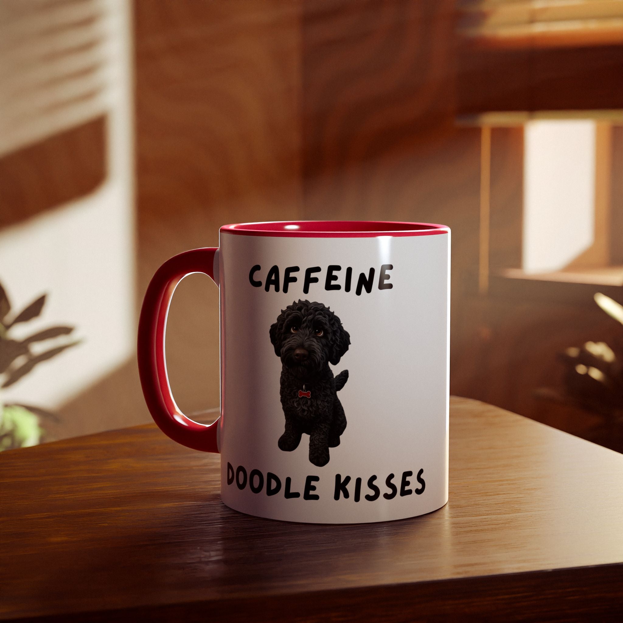 Caffeine & Doodle Kisses Mug — 11oz Accent Coffee Cup with Black Doodle Design