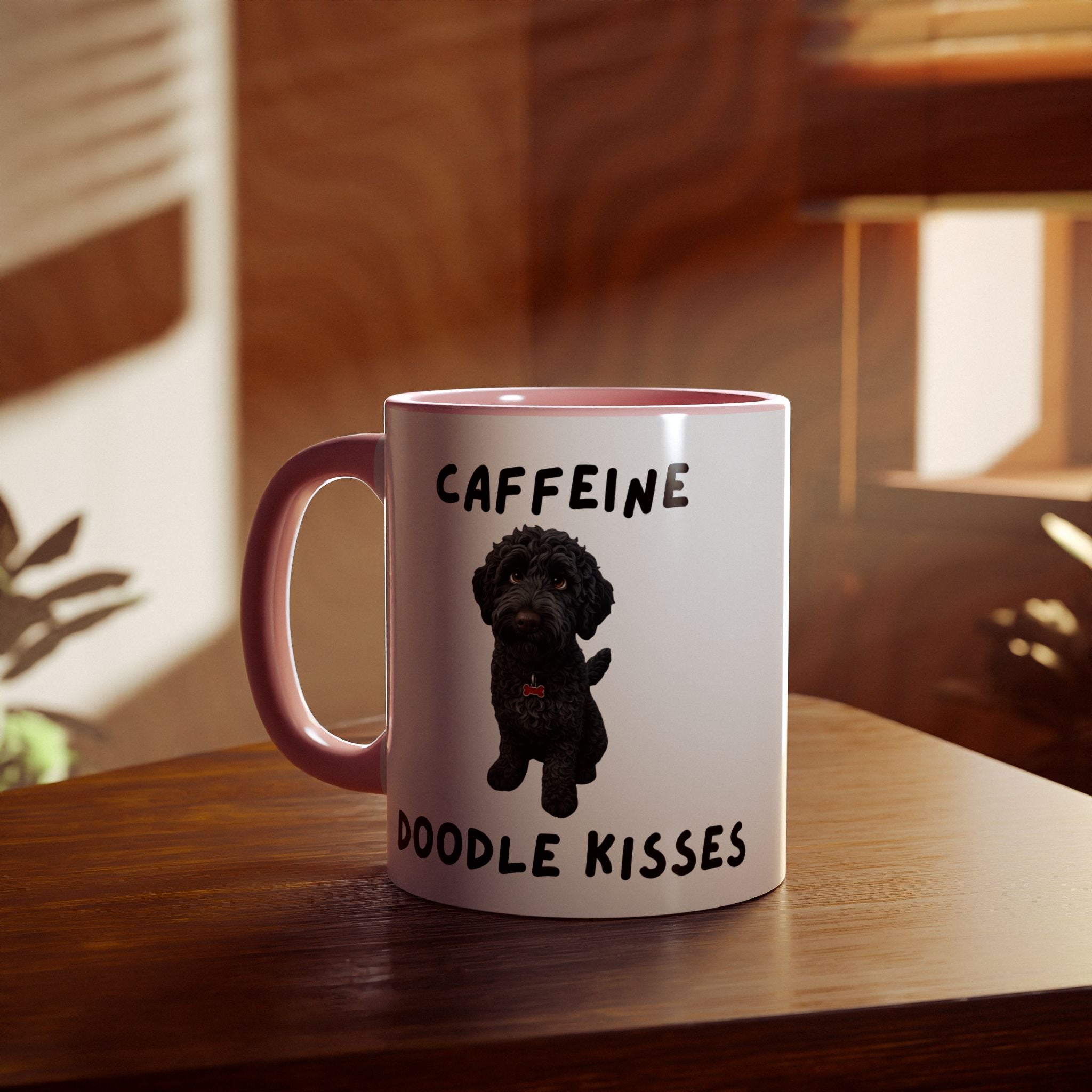 Caffeine & Doodle Kisses Mug — 11oz Accent Coffee Cup with Black Doodle Design