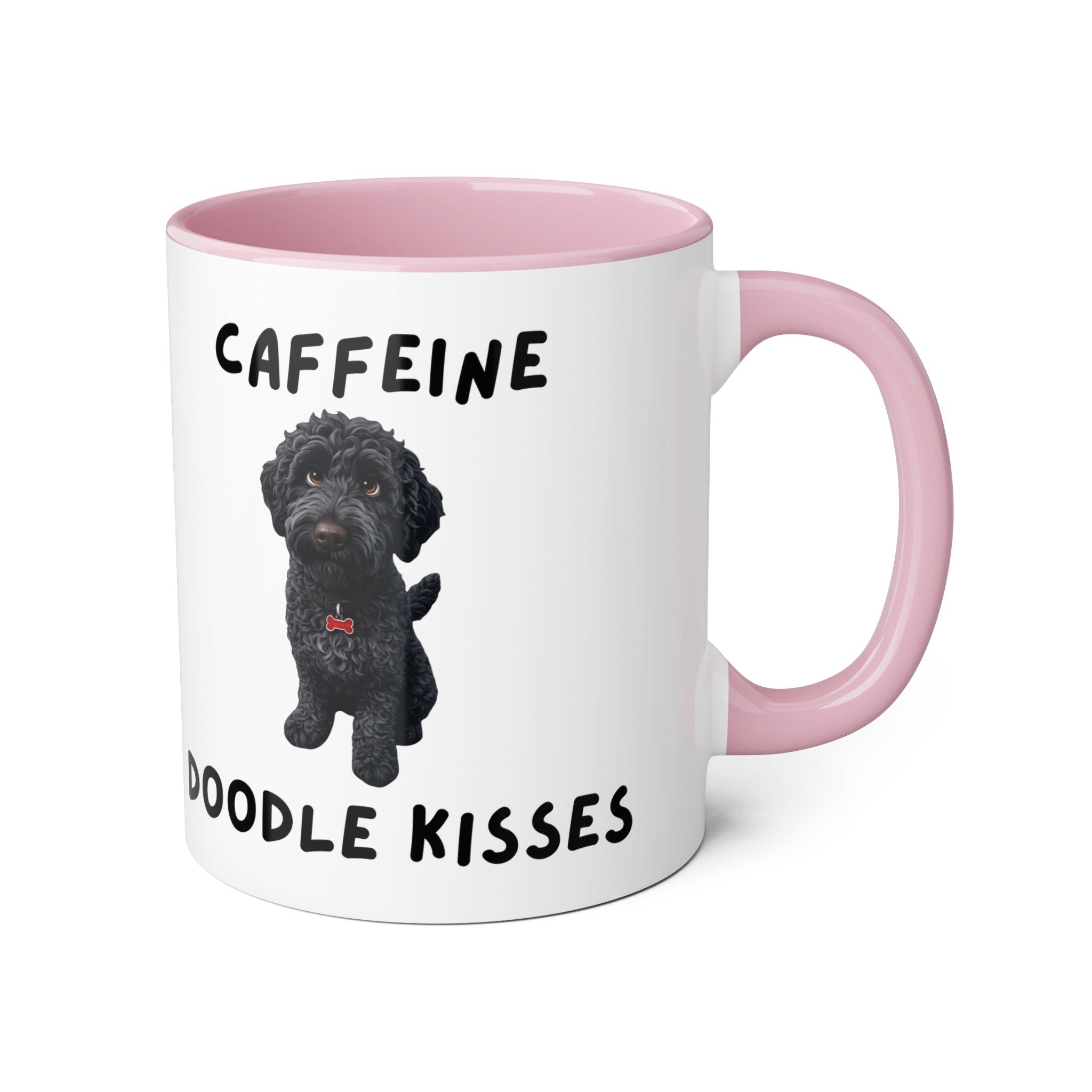 Caffeine & Doodle Kisses Mug — 11oz Accent Coffee Cup with Black Doodle Design