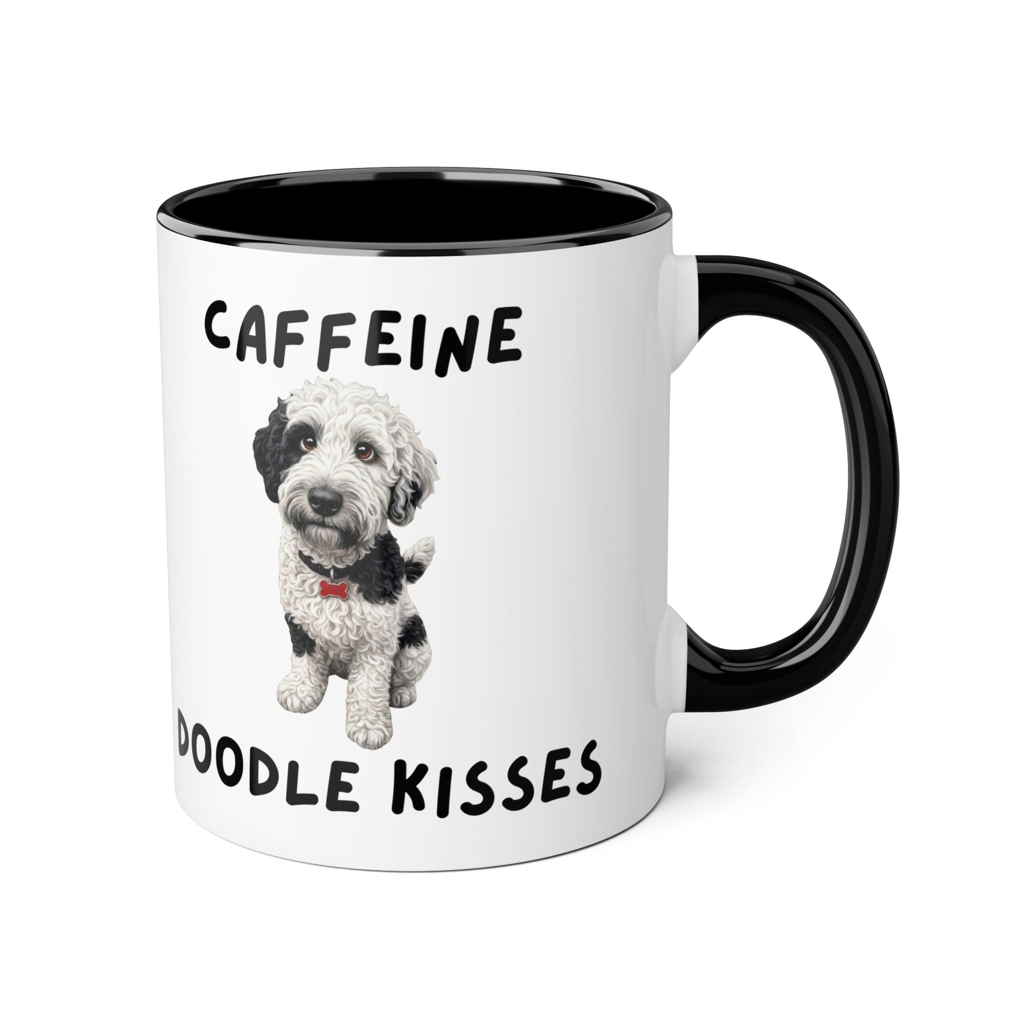 Caffeine & Doodle Kisses Mug — 11oz Accent Coffee Cup with Brown & White Doodle Design