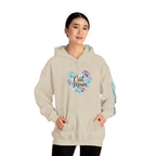 Cat Mom hoodie with watercolor heart and colorful paw prints,
cute gift for cat moms and cat lovers