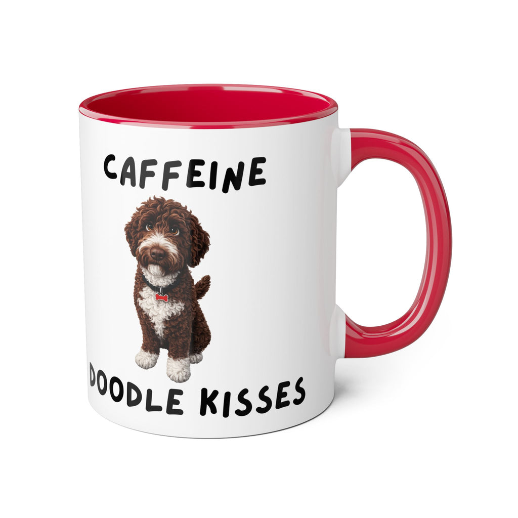 Caffeine & Doodle Kisses Mug — 11oz Accent Coffee Cup with Brown & White Doodle Design