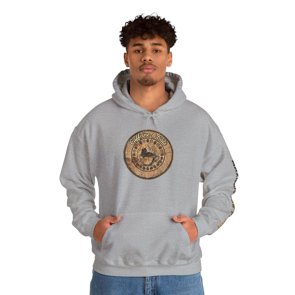 Caffeine & Cats Hoodie | Funny Cat Lover Sweatshirt | Cat Mom Coffee Gift