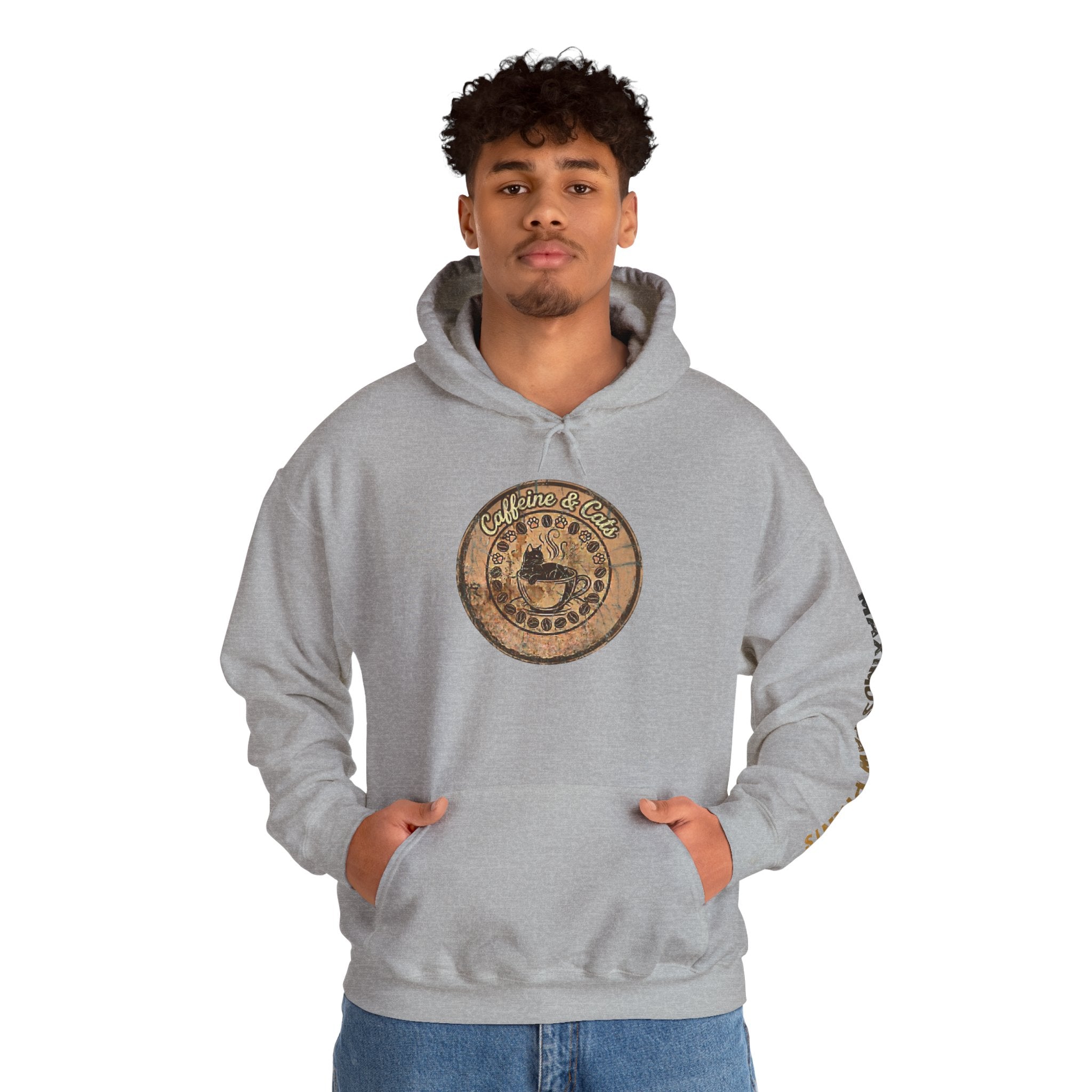 Caffeine & Cats Hoodie | Funny Cat Lover Sweatshirt | Cat Mom Coffee Gift