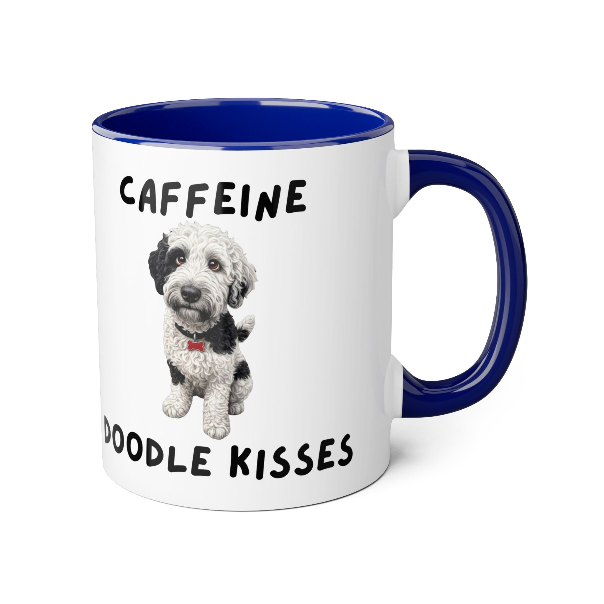 Caffeine & Doodle Kisses Mug — 11oz Accent Coffee Cup with Brown & White Doodle Design