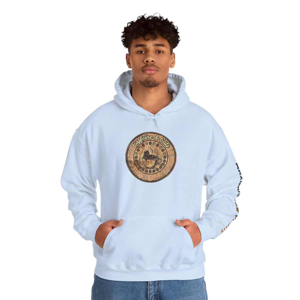 Caffeine & Cats Hoodie | Funny Cat Lover Sweatshirt | Cat Mom Coffee Gift