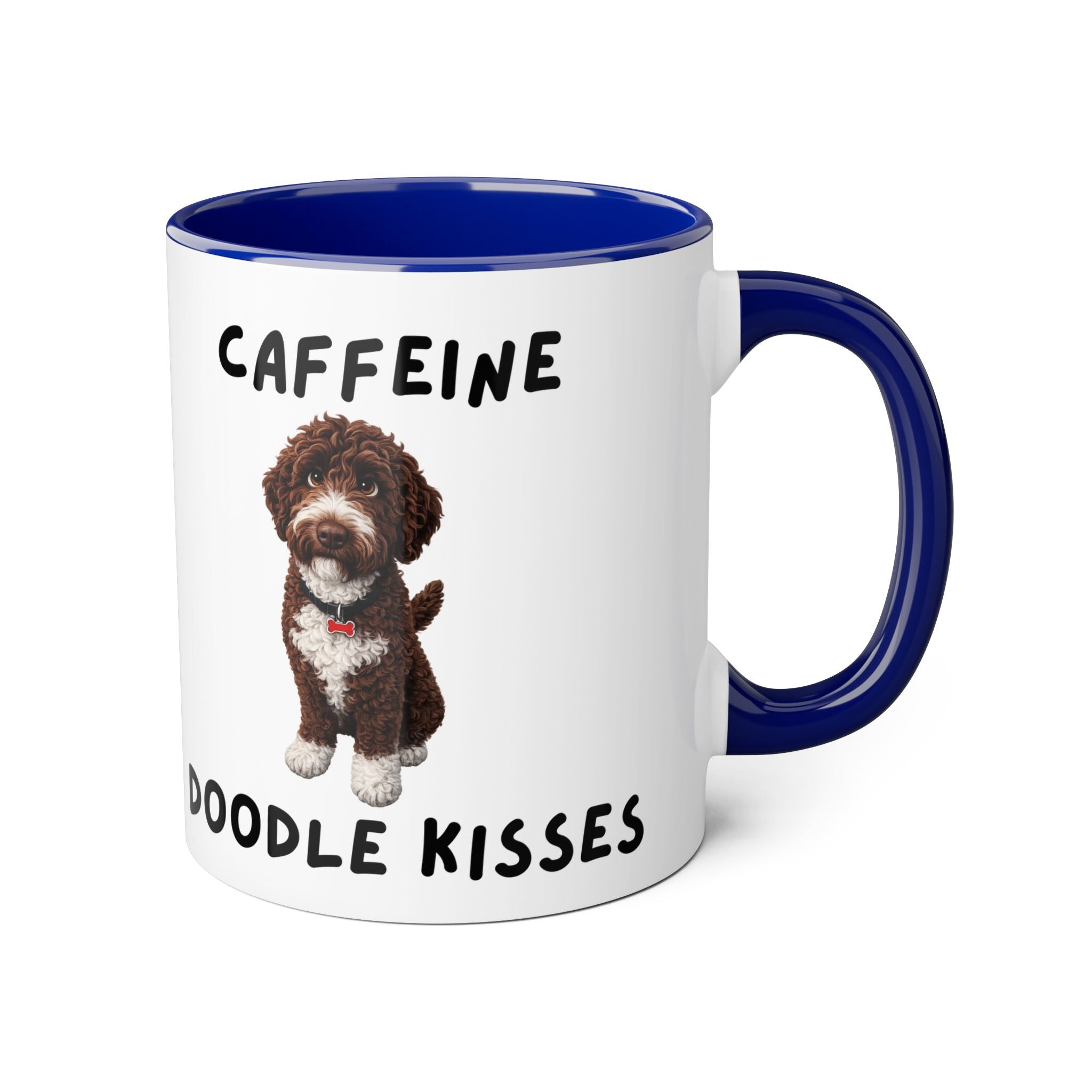 Caffeine & Doodle Kisses Mug — 11oz Accent Coffee Cup with Brown & White Doodle Design