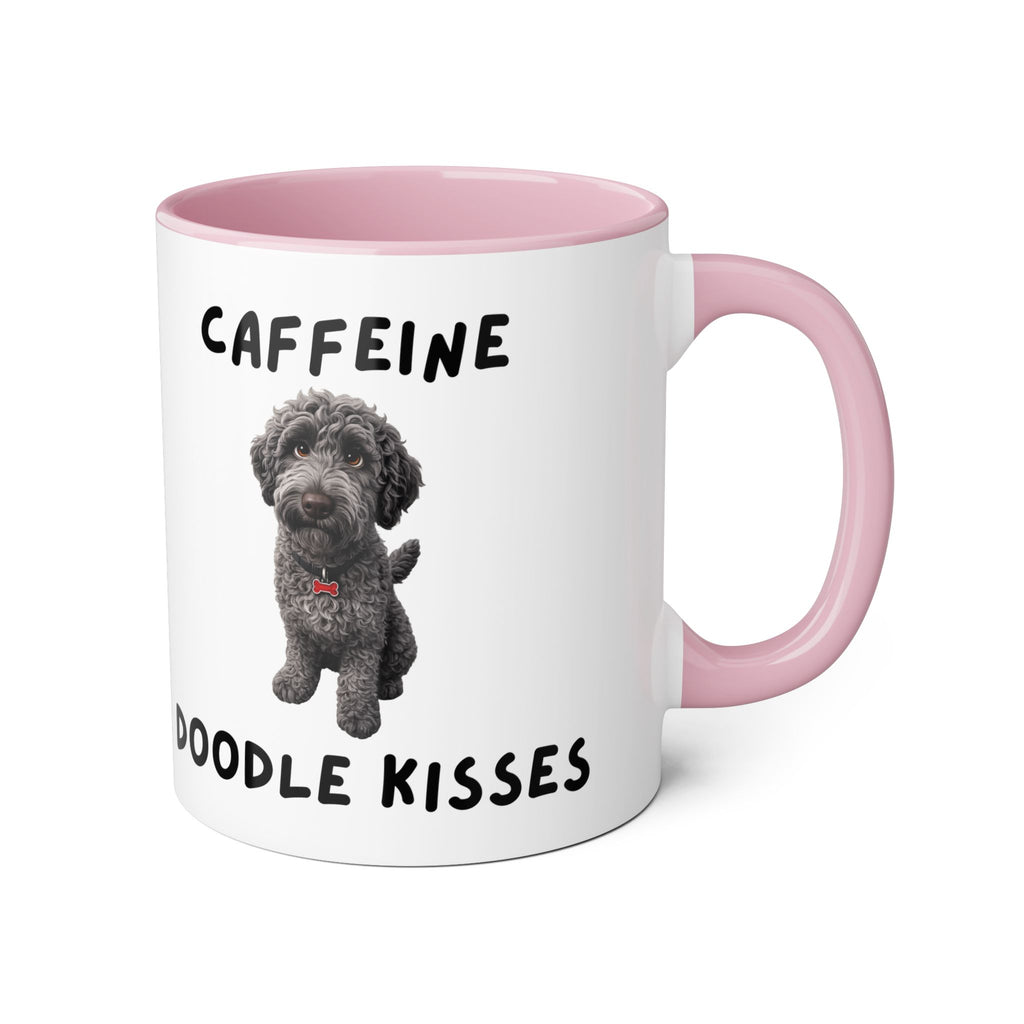 Caffeine & Doodle Kisses Mug — 11oz Accent Coffee Cup with Gray Doodle Design