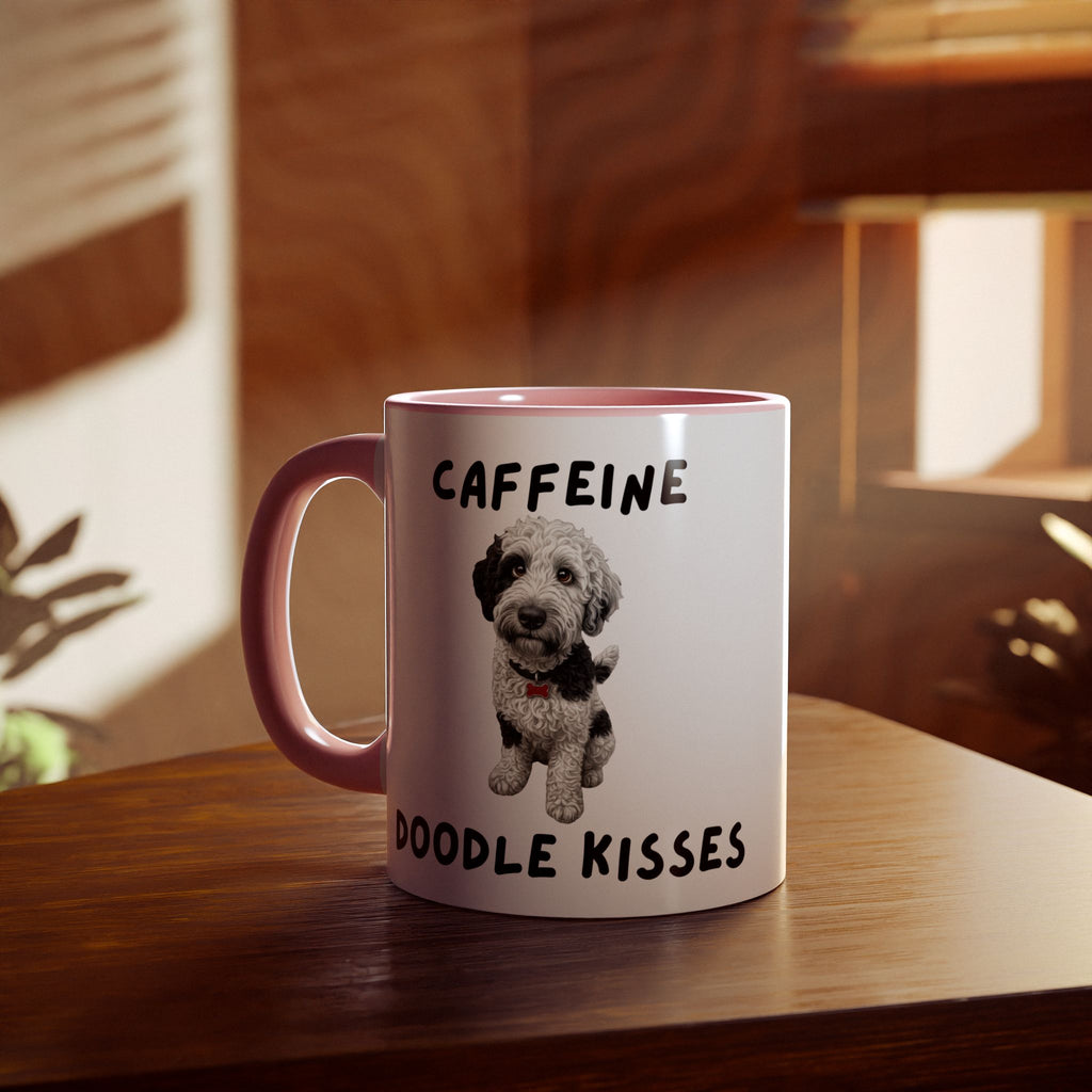 Caffeine & Doodle Kisses Mug — 11oz Accent Coffee Cup with Brown & White Doodle Design