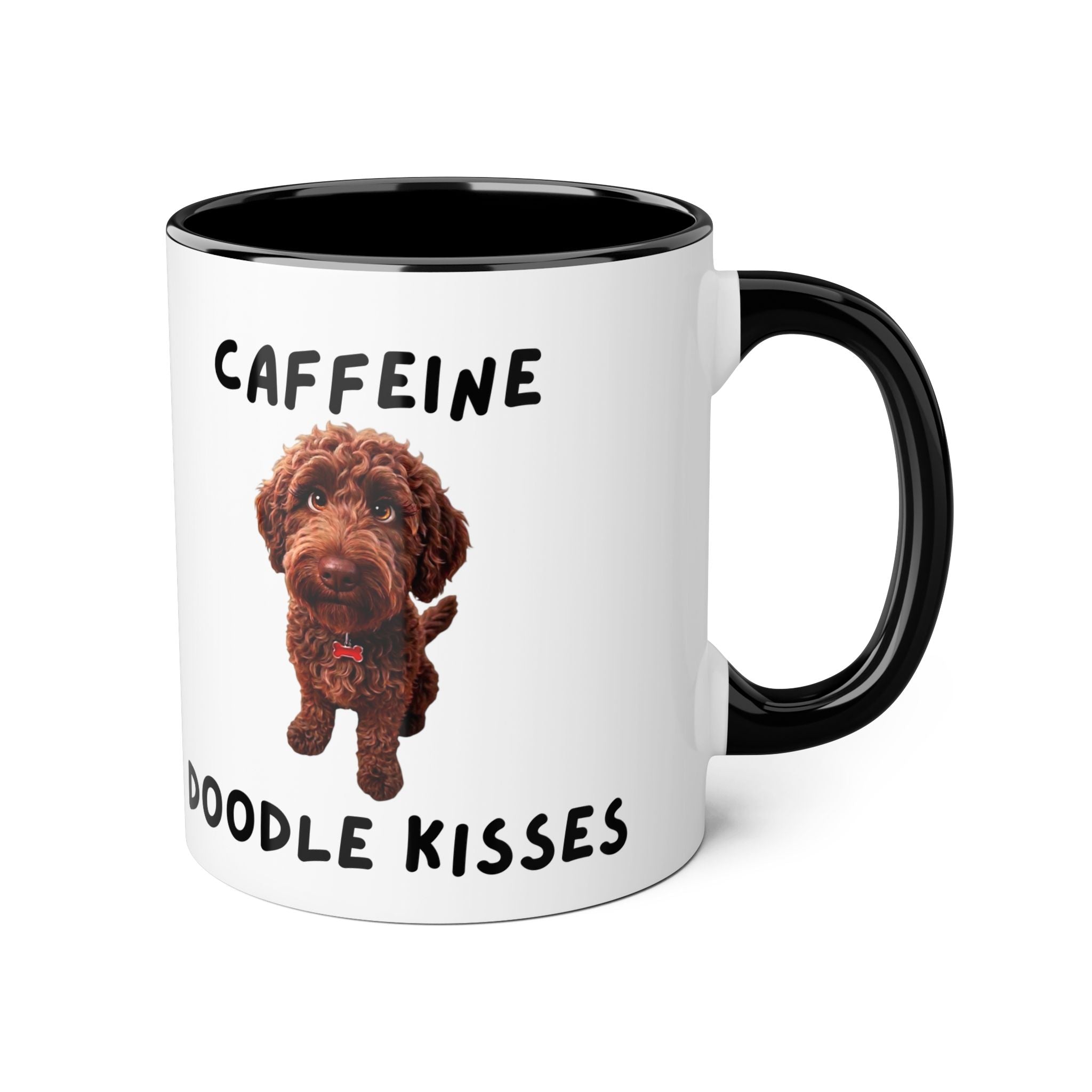 Caffeine & Doodle Kisses Mug — 11oz Accent Coffee Cup with Chocolate Doodle Design