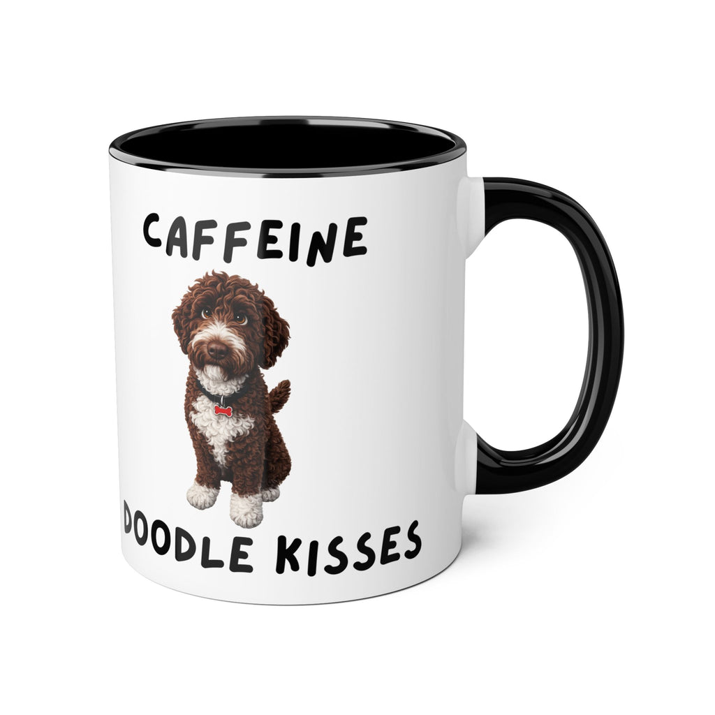 Caffeine & Doodle Kisses Mug — 11oz Accent Coffee Cup with Brown & White Doodle Design