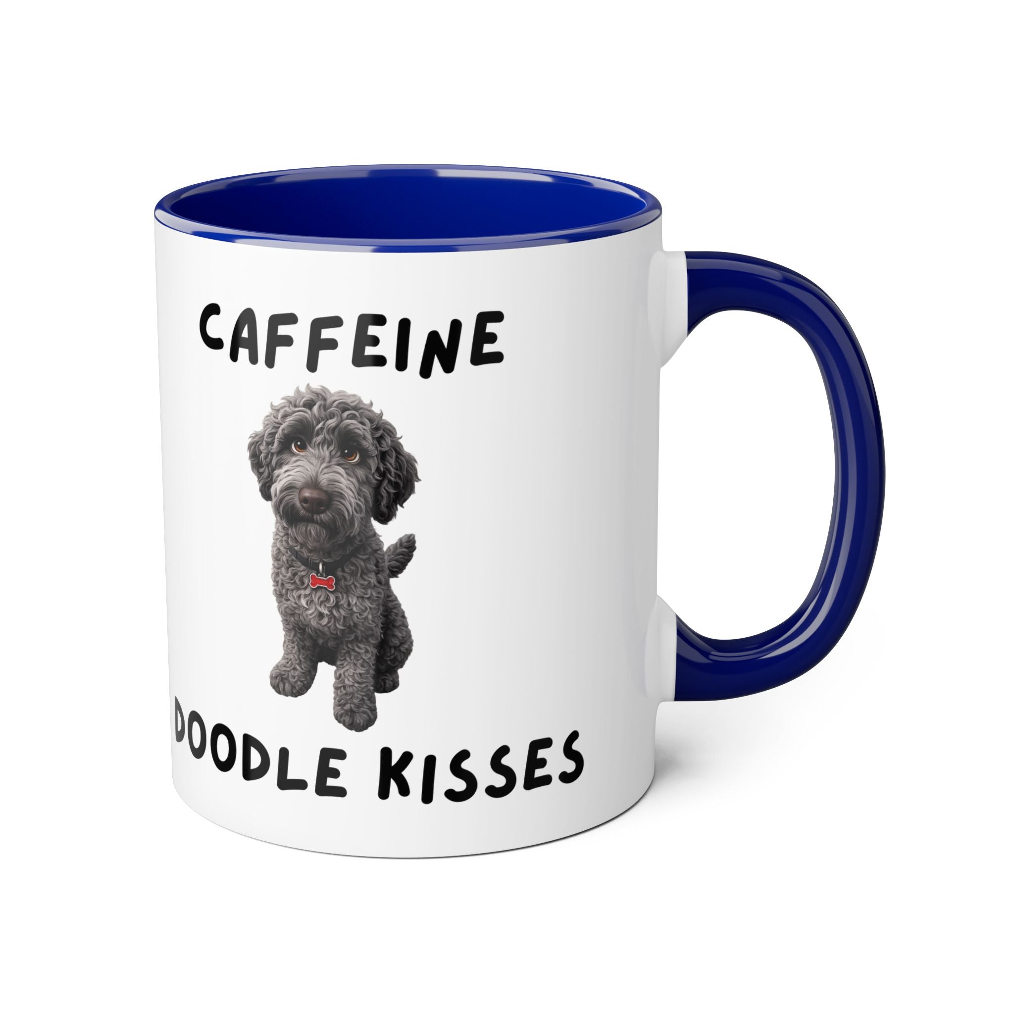 Caffeine & Doodle Kisses Mug — 11oz Accent Coffee Cup with Gray Doodle Design