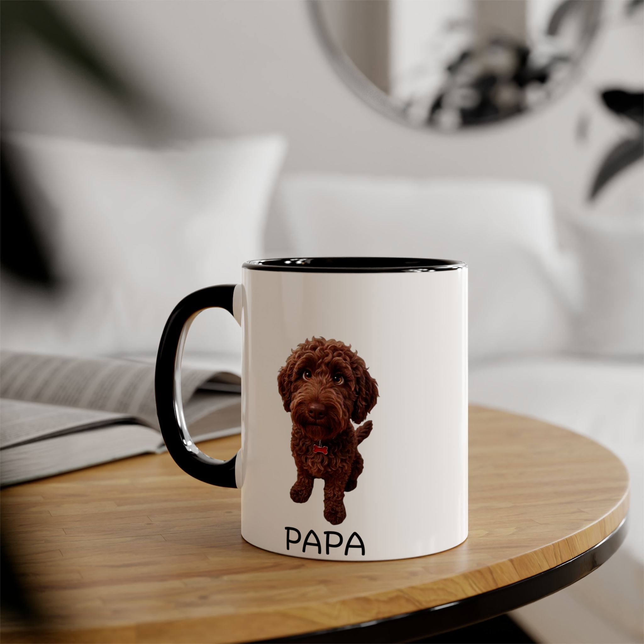 Papa — 11oz Accent Coffee Cup with Chocolate Doodle Design