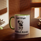 Caffeine & Doodle Kisses Mug — 11oz Accent Coffee Cup with Brown & White Doodle Design