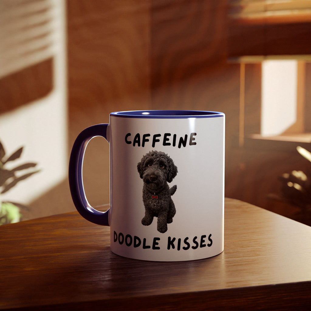 Caffeine & Doodle Kisses Mug — 11oz Accent Coffee Cup with Gray Doodle Design