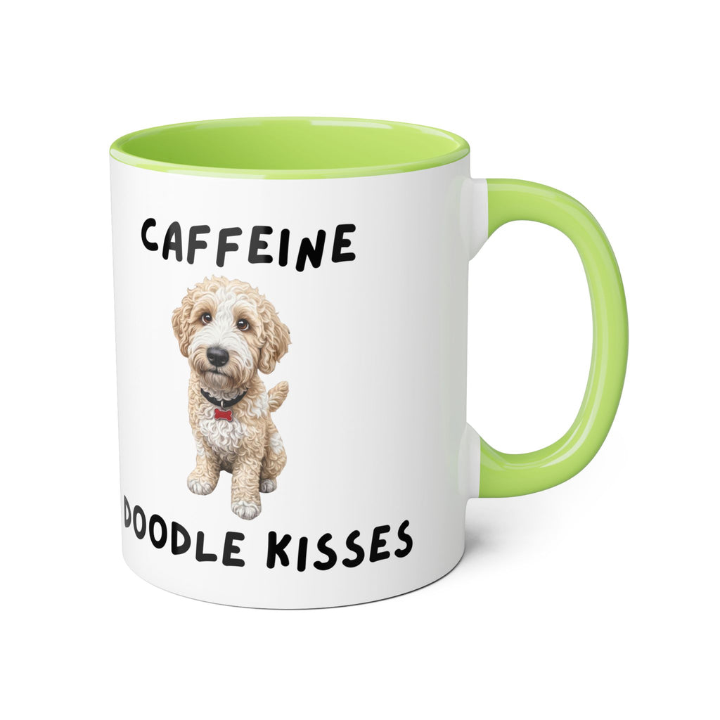 Caffeine & Doodle Kisses Mug — 11oz Accent Coffee Cup with Cream & White Doodle Design
