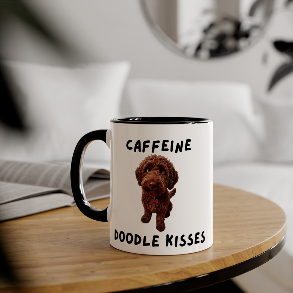 Caffeine & Doodle Kisses Mug — 11oz Accent Coffee Cup with Chocolate Doodle Design