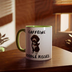 Caffeine & Doodle Kisses Mug — 11oz Accent Coffee Cup with Brown & White Doodle Design