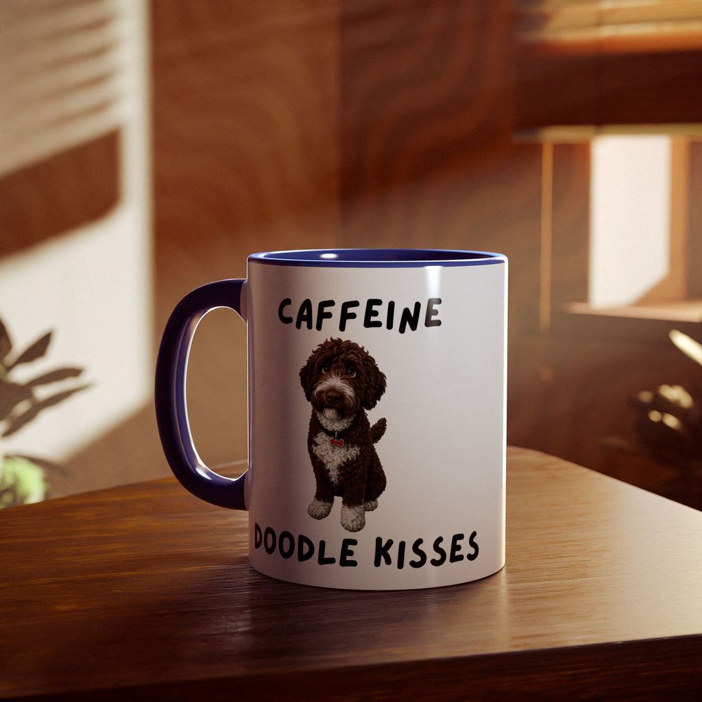 Caffeine & Doodle Kisses Mug — 11oz Accent Coffee Cup with Brown & White Doodle Design