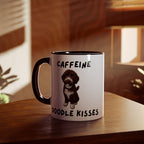 Caffeine & Doodle Kisses Mug — 11oz Accent Coffee Cup with Brown & White Doodle Design