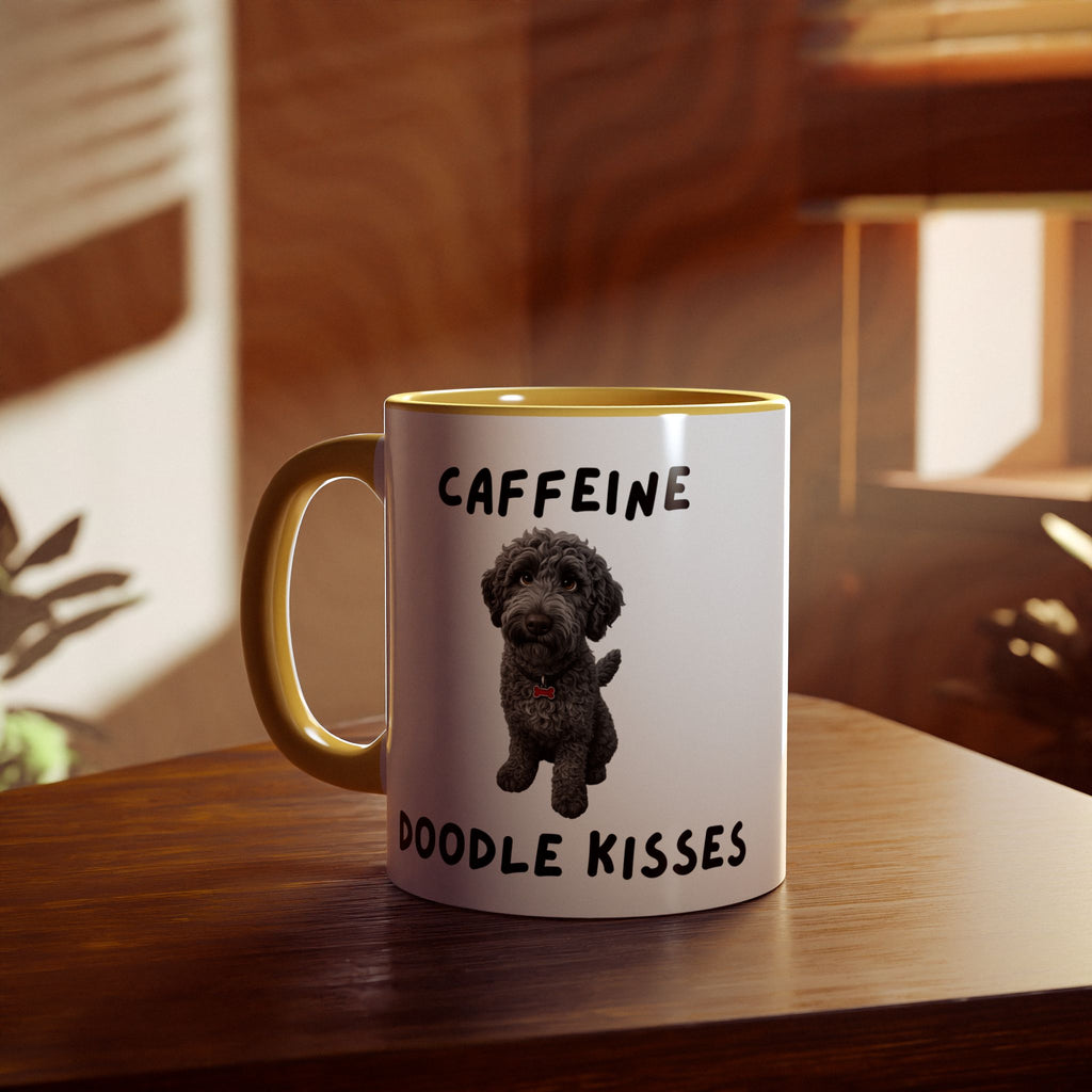Caffeine & Doodle Kisses Mug — 11oz Accent Coffee Cup with Gray Doodle Design
