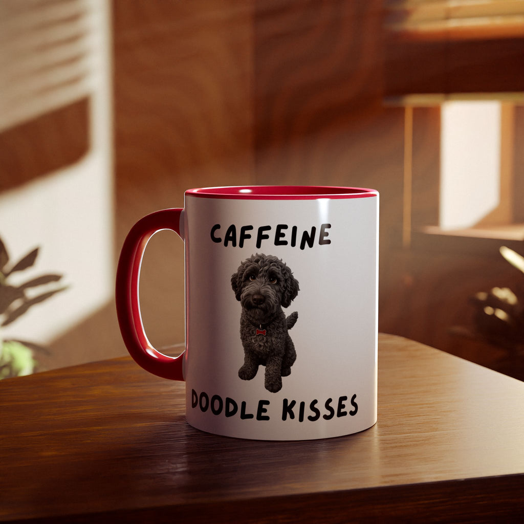 Caffeine & Doodle Kisses Mug — 11oz Accent Coffee Cup with Gray Doodle Design