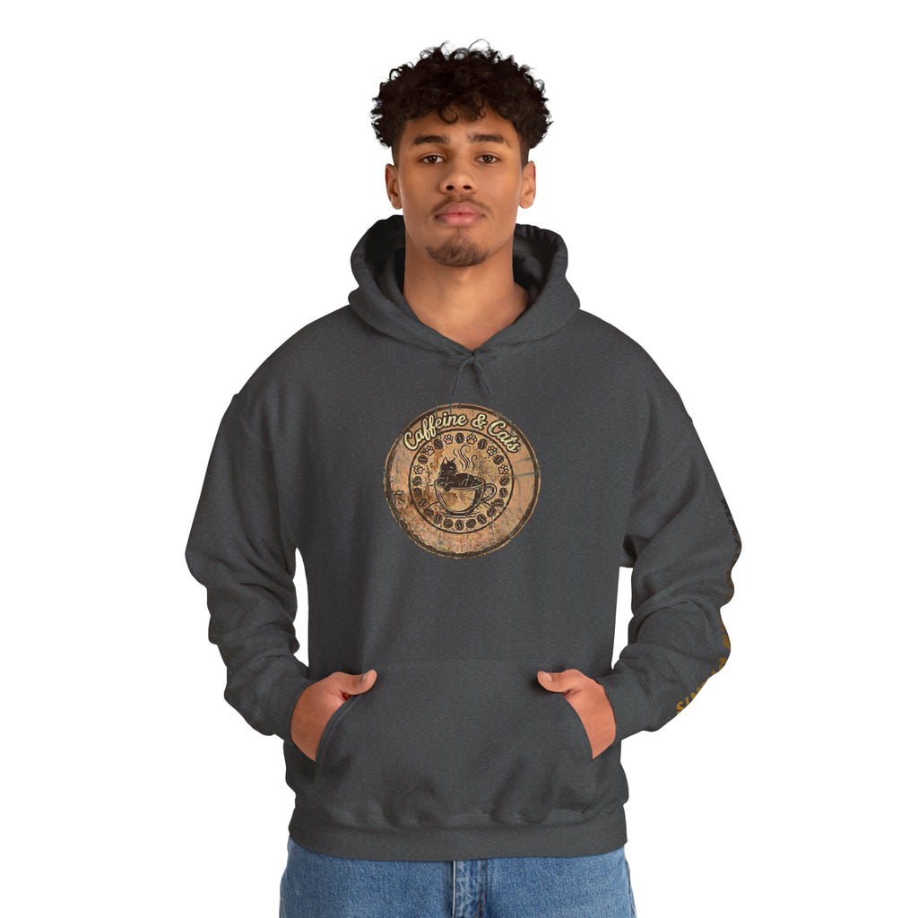 Caffeine & Cats Hoodie | Funny Cat Lover Sweatshirt | Cat Mom Coffee Gift