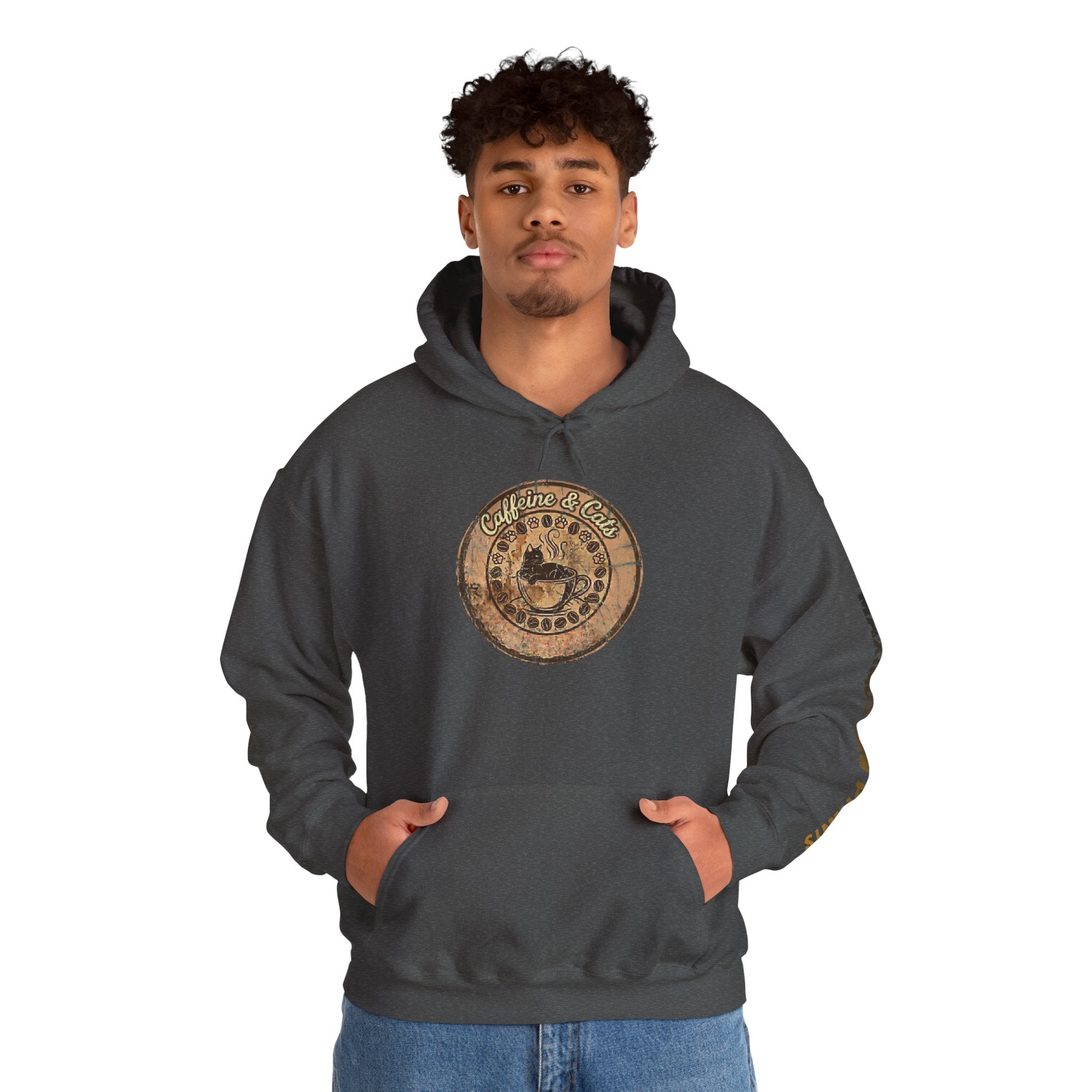Caffeine & Cats Hoodie | Funny Cat Lover Sweatshirt | Cat Mom Coffee Gift