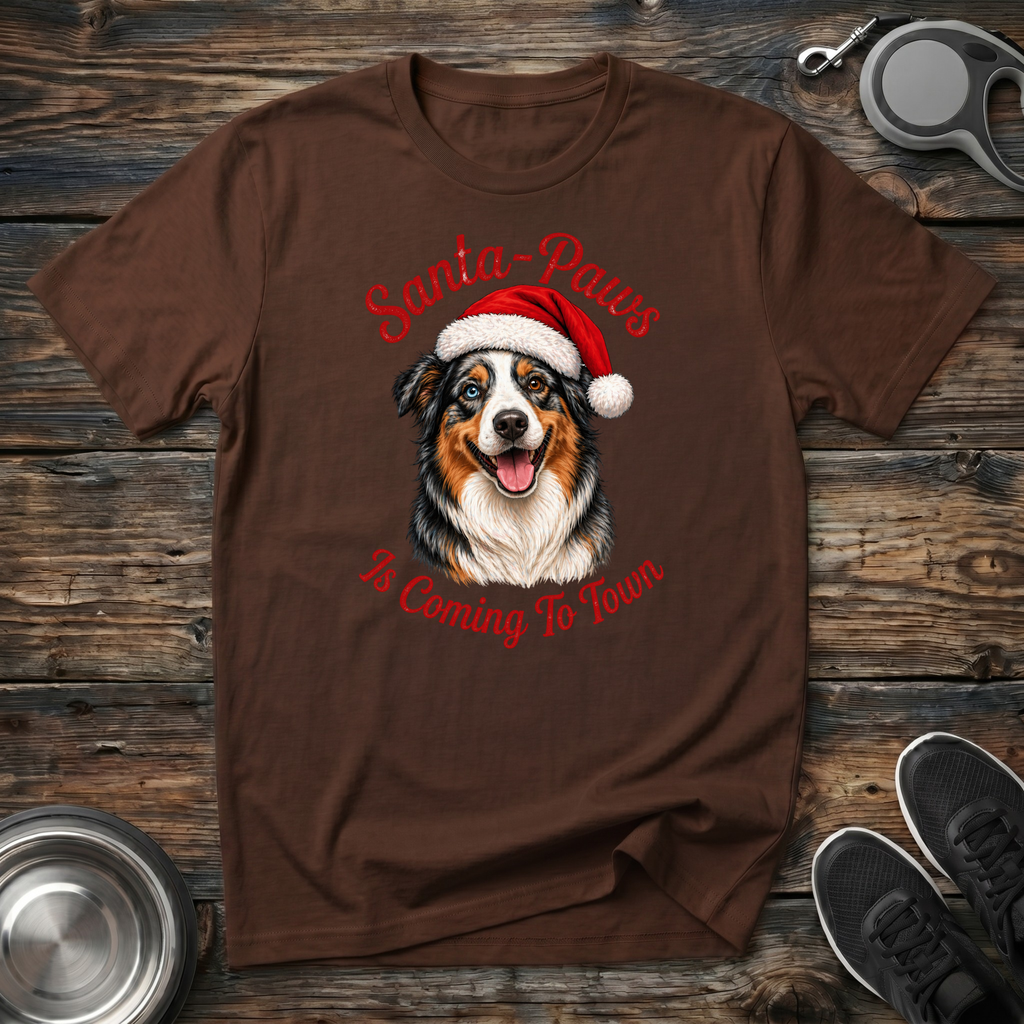 Santa Paws is Coming to Town T-Shirt | Funny Christmas Dog Tee | Aussie Dog Mom Gift