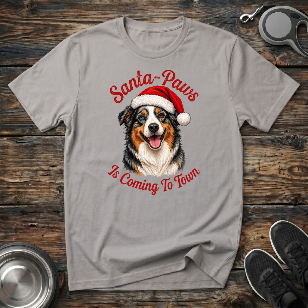Santa Paws is Coming to Town T-Shirt | Funny Christmas Dog Tee | Aussie Dog Mom Gift