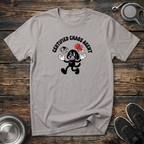 Certified Chaos Agent Dog natural stone t-shirt with wild retro
rubber-hose cartoon dog in black and red with arms flailing,
funny dog lover humor tee and dog mom dad chaos gift