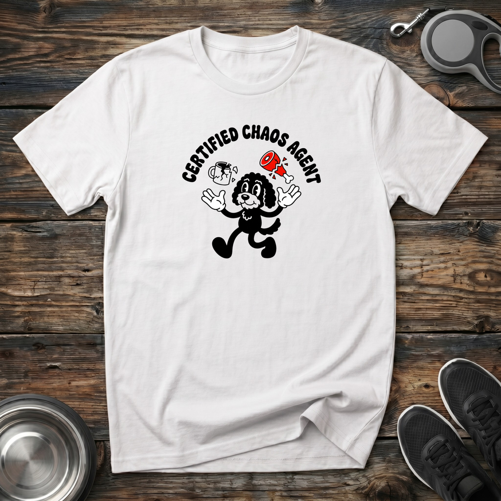 Certified Chaos Agent Dog T-Shirt | Funny Dog Lover Retro Tee | Dog Mom Dad Gift