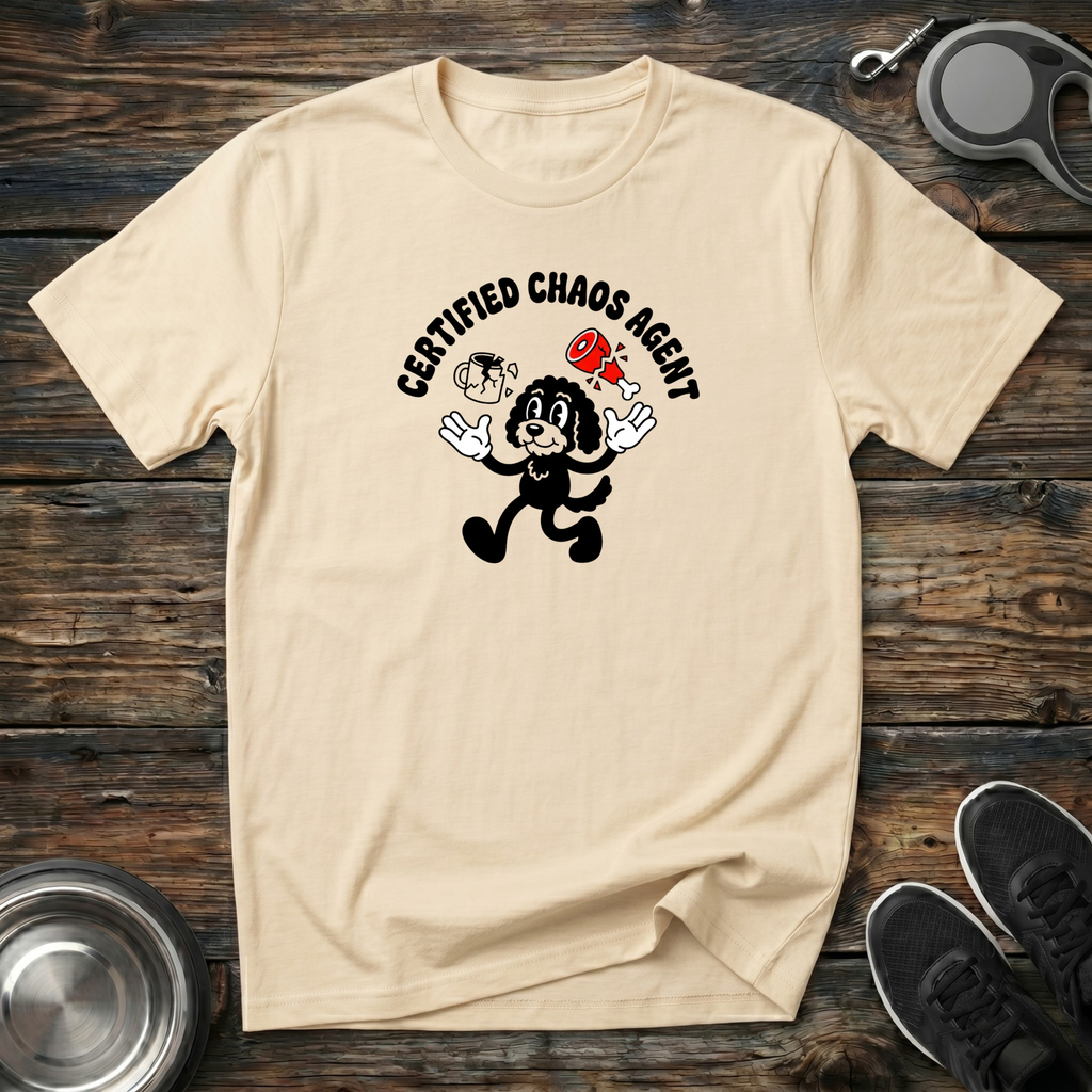 Certified Chaos Agent Dog T-Shirt | Funny Dog Lover Retro Tee | Dog Mom Dad Gift