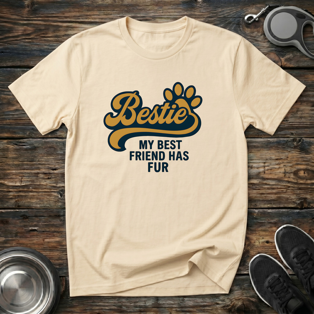 Bestie My Best Friend Has Fur Funny Dog Lover T-Shirt – Bold Paw Print Graphic Tee for Dog Moms & Best Friend Gift