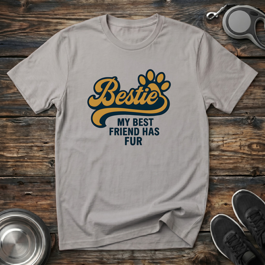 Bestie My Best Friend Has Fur Funny Dog Lover T-Shirt – Bold Paw Print Graphic Tee for Dog Moms & Best Friend Gift