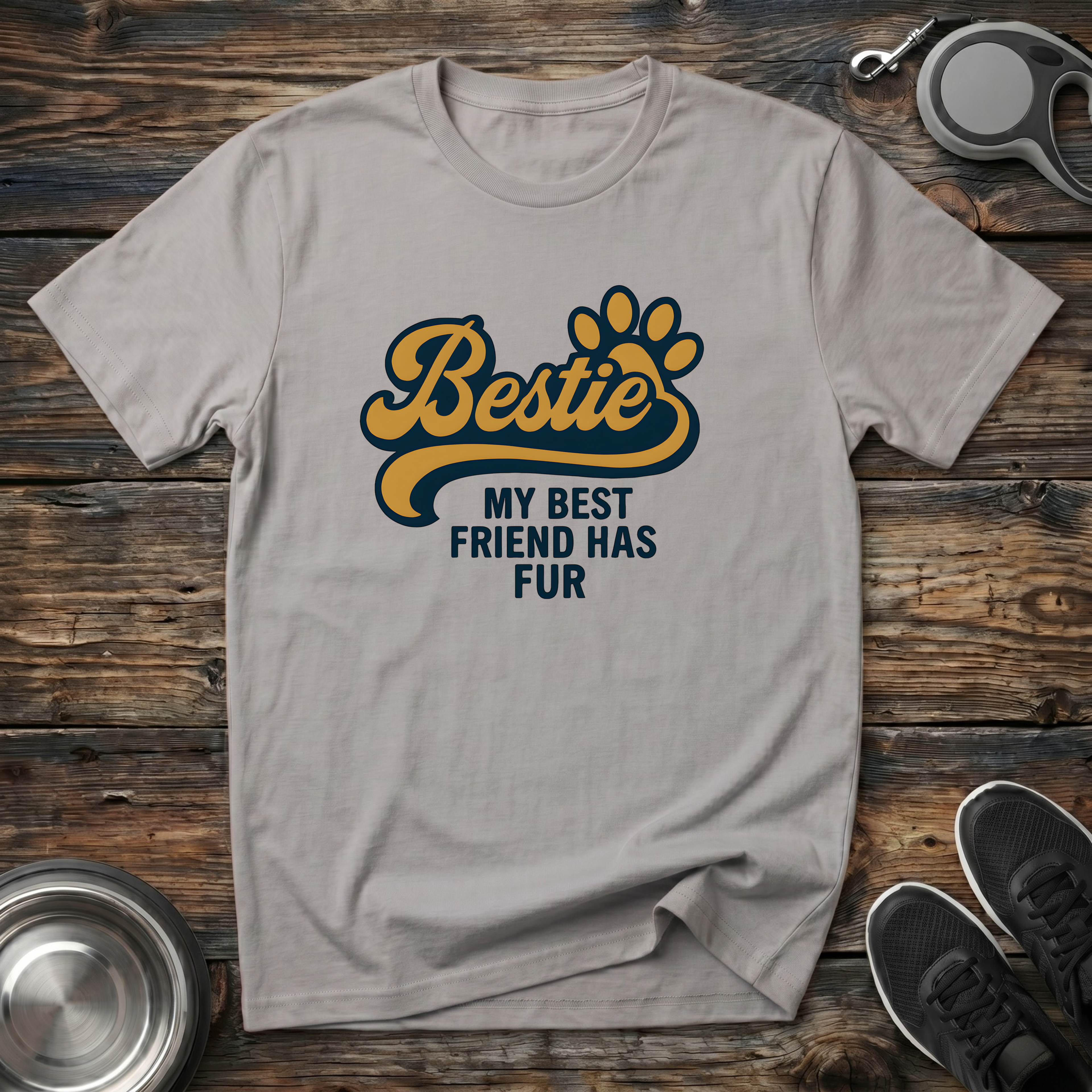 Bestie My Best Friend Has Fur Funny Dog Lover T-Shirt – Bold Paw Print Graphic Tee for Dog Moms & Best Friend Gift