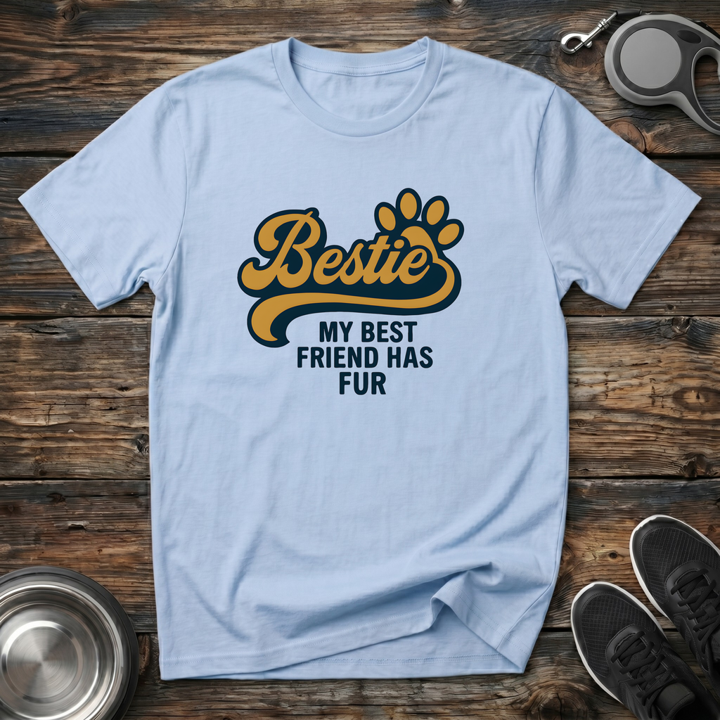 Bestie My Best Friend Has Fur Funny Dog Lover T-Shirt – Bold Paw Print Graphic Tee for Dog Moms & Best Friend Gift