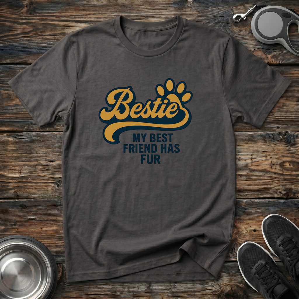 Bestie My Best Friend Has Fur Funny Dog Lover T-Shirt – Bold Paw Print Graphic Tee for Dog Moms & Best Friend Gift