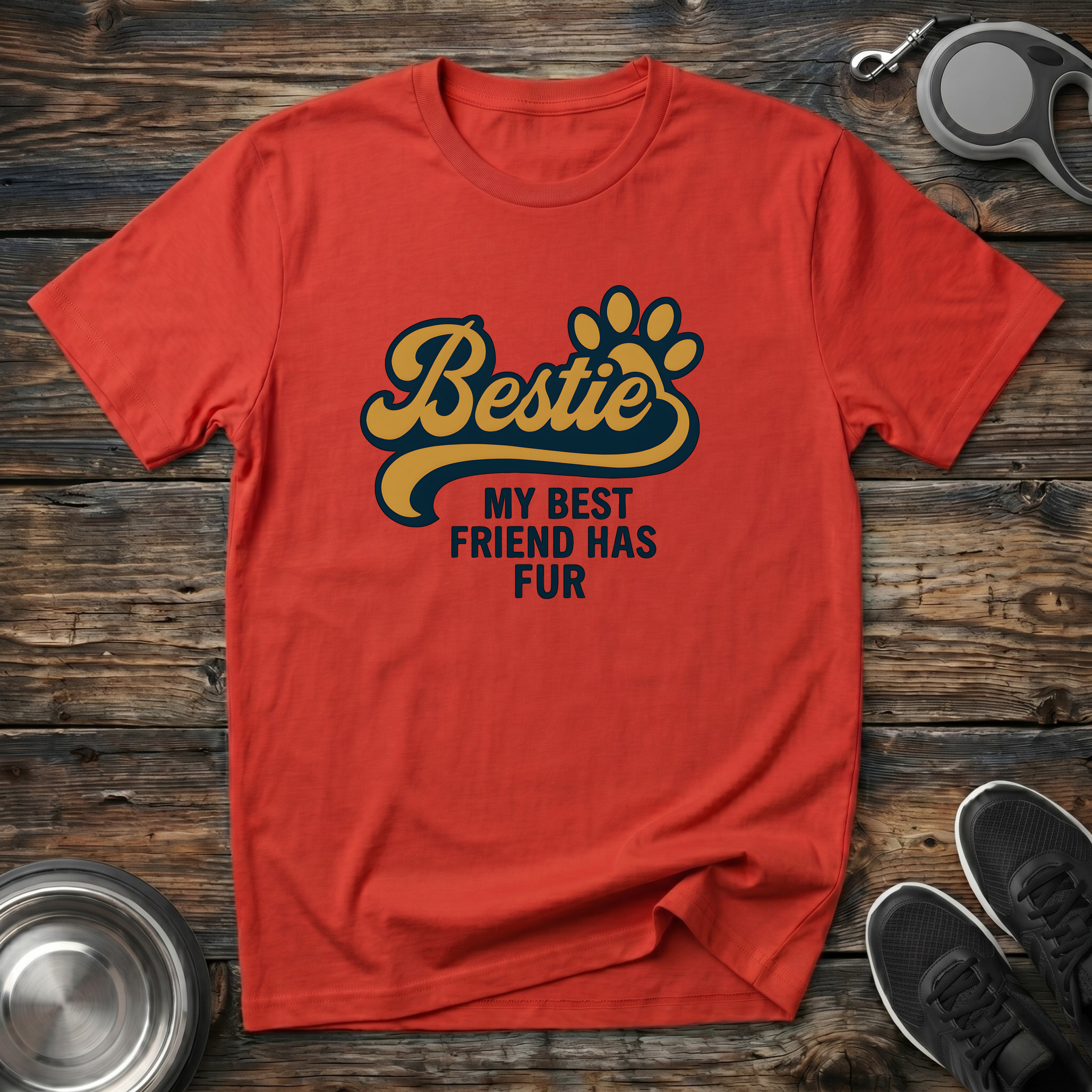 Bestie My Best Friend Has Fur Funny Dog Lover T-Shirt – Bold Paw Print Graphic Tee for Dog Moms & Best Friend Gift