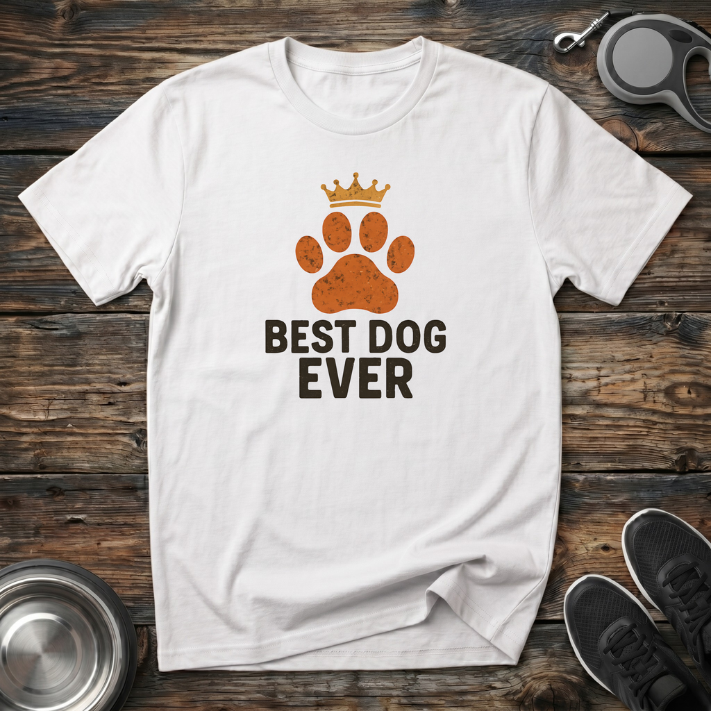 Best Dog Ever Crowned Paw Print T-Shirt – Funny Dog Lover Graphic Tee for Dog Moms, Dog Dads & Pet Parents