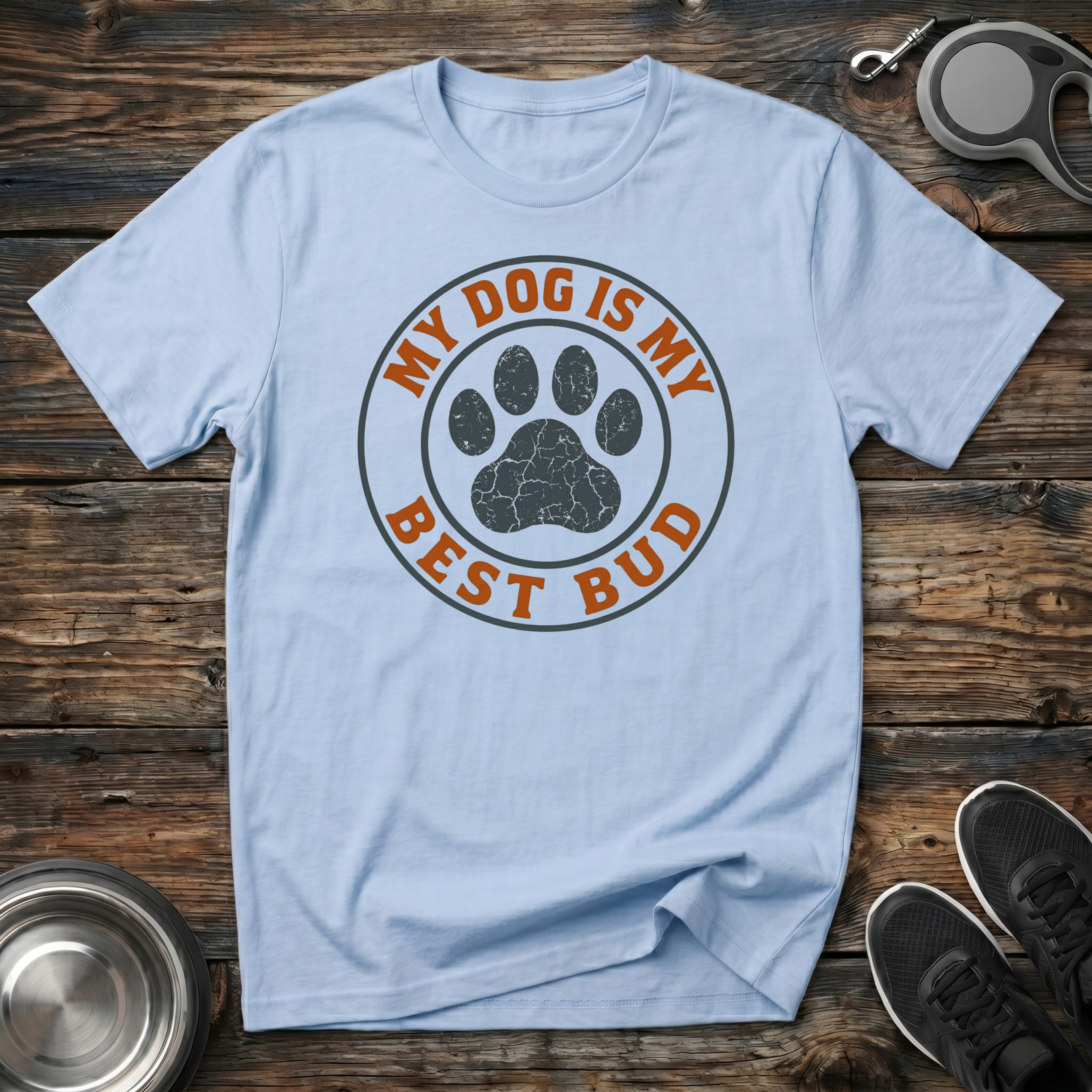 My Dog Is My Best Bud Vintage Circle Paw Print T-Shirt – Classic Dog Lover Graphic Tee for Dog Moms, Dog Dads & Loyal Pet Parents