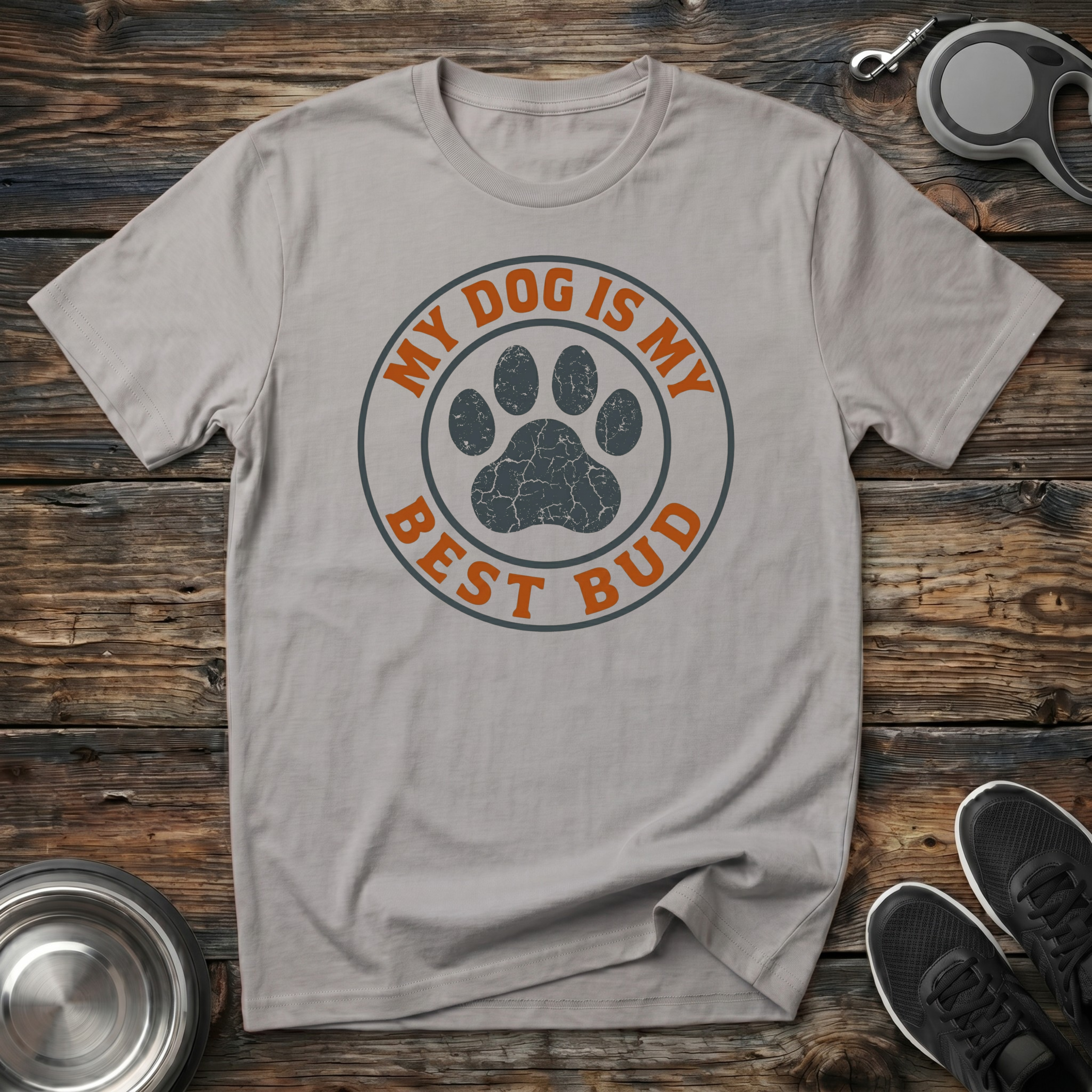 My Dog Is My Best Bud Vintage Circle Paw Print T-Shirt – Classic Dog Lover Graphic Tee for Dog Moms, Dog Dads & Loyal Pet Parents