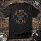 My Dog Is My Best Bud Vintage Circle Paw Print T-Shirt – Classic Dog Lover Graphic Tee for Dog Moms, Dog Dads & Loyal Pet Parents