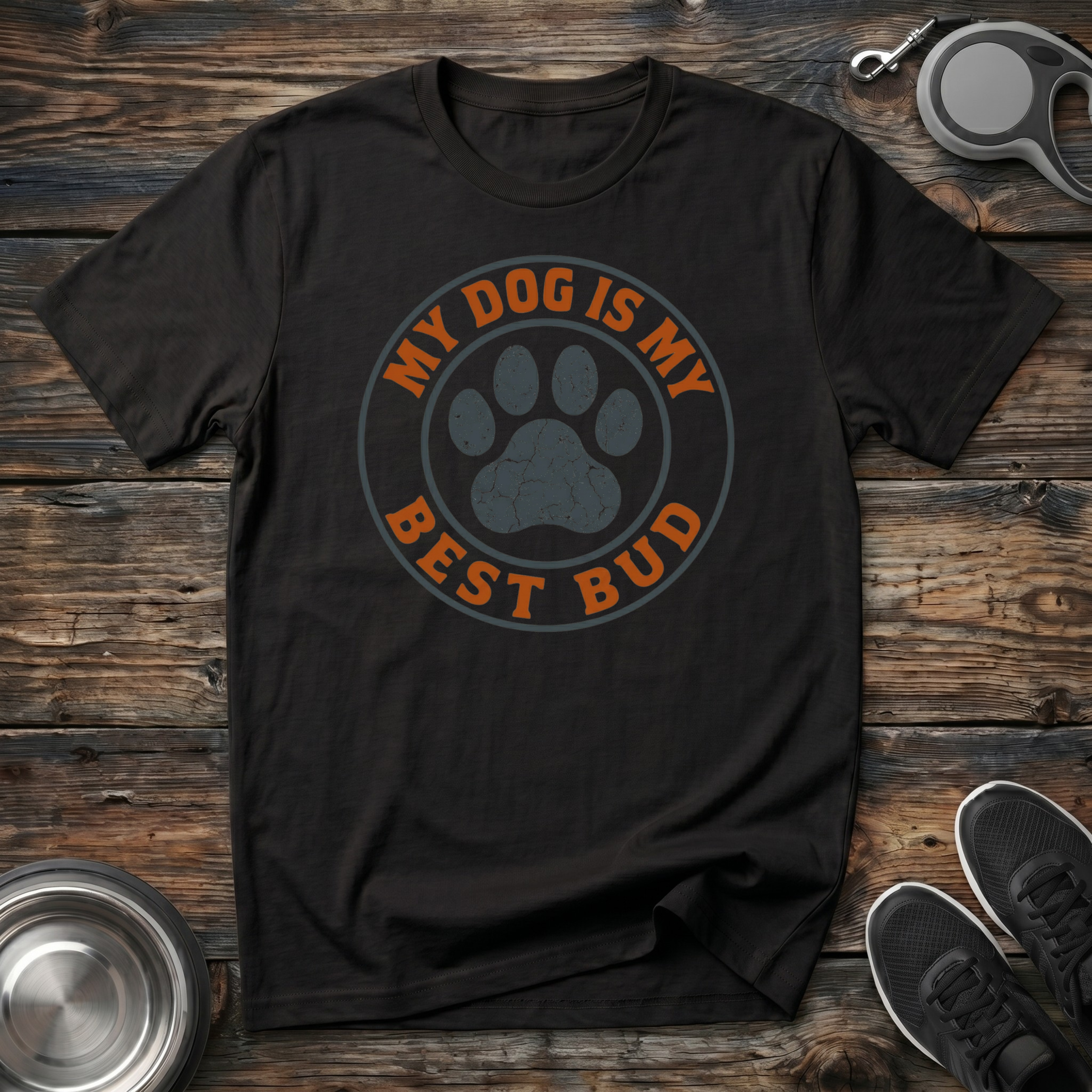 My Dog Is My Best Bud Vintage Circle Paw Print T-Shirt – Classic Dog Lover Graphic Tee for Dog Moms, Dog Dads & Loyal Pet Parents