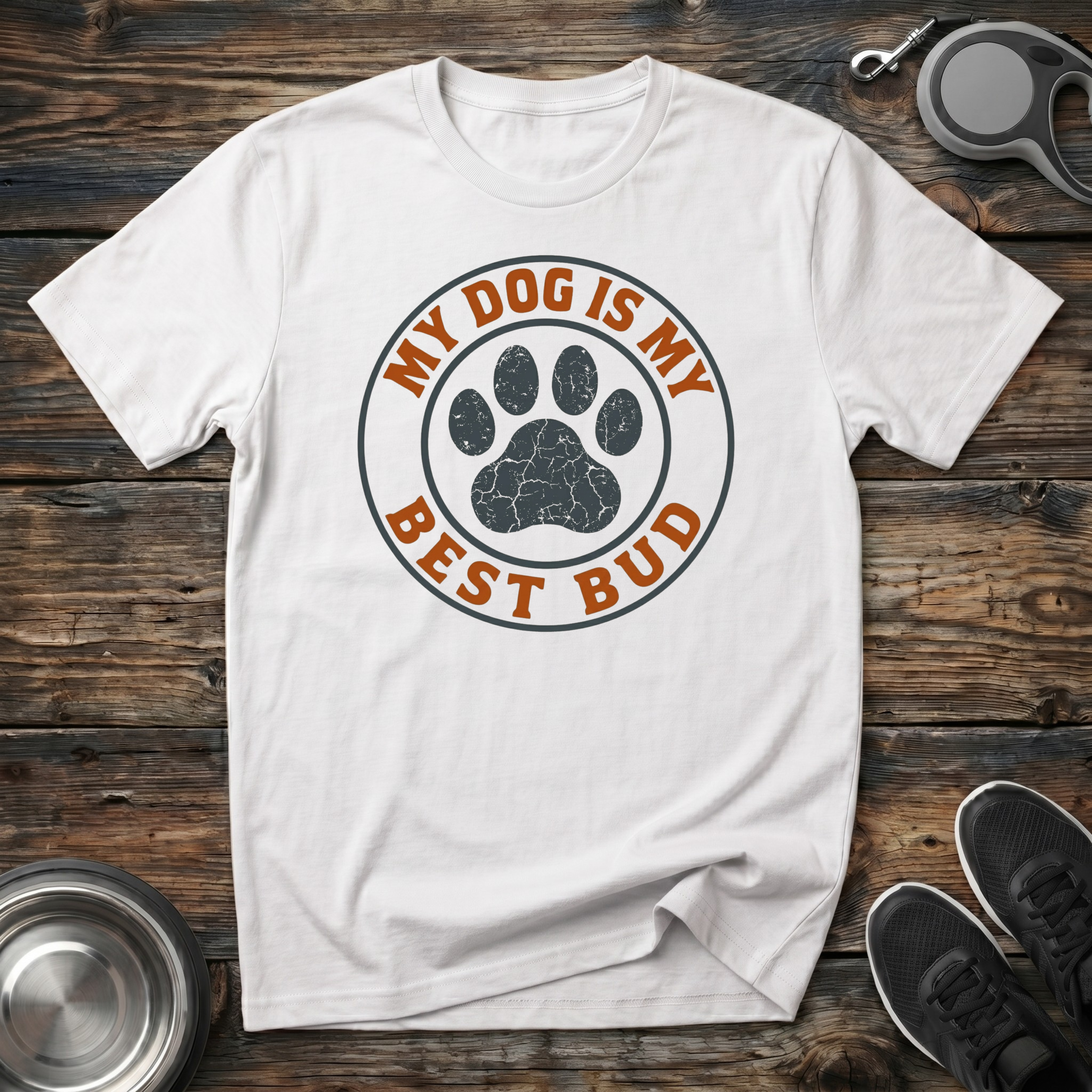 My Dog Is My Best Bud Vintage Circle Paw Print T-Shirt – Classic Dog Lover Graphic Tee for Dog Moms, Dog Dads & Loyal Pet Parents